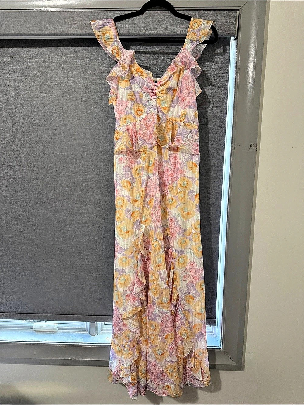 AQUA Floral Maxi Dress in Pink & Yellow Size Medium